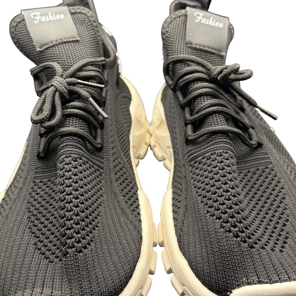 Fashion Black Knit Chunky Sole Sneakers Mens Low Top Walking Shoes Sporty Casual